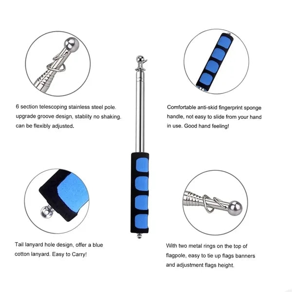 Telescopic Handheld Flagpole for Tour & Teaching