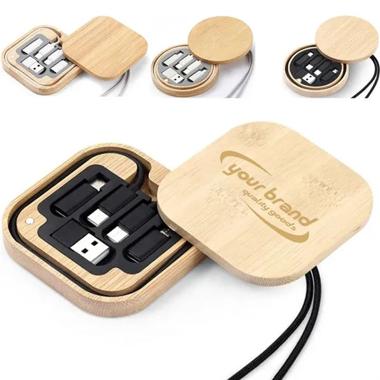 Logo Wood Bamboo Charging Storage Portable Travel Kit