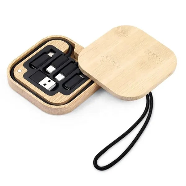 Logo Wood Bamboo Charging Storage Portable Travel Kit