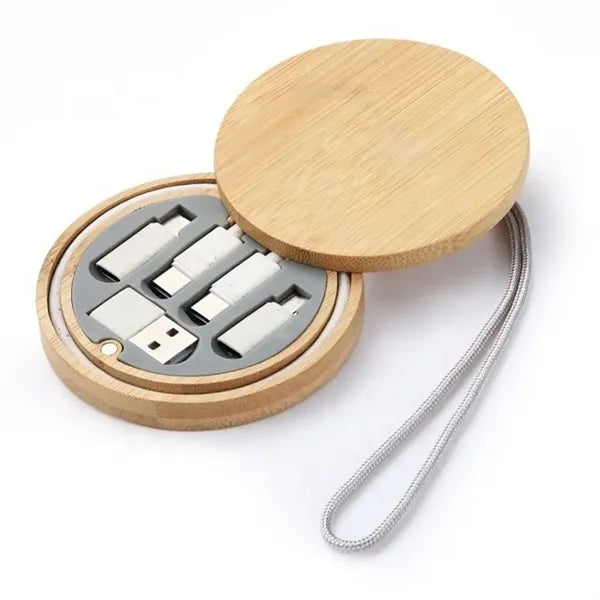 Logo Wood Bamboo Charging Storage Portable Travel Kit