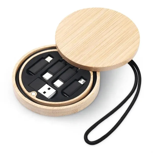 Logo Wood Bamboo Charging Storage Portable Travel Kit