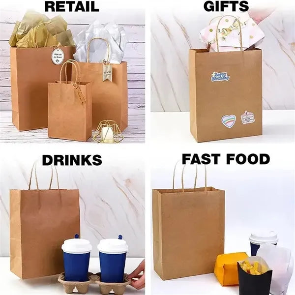 Grocery Shopping Tote Brown Kraft Paper Bags with Handles