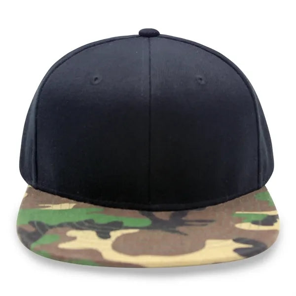 Camo snapback flat bill cap