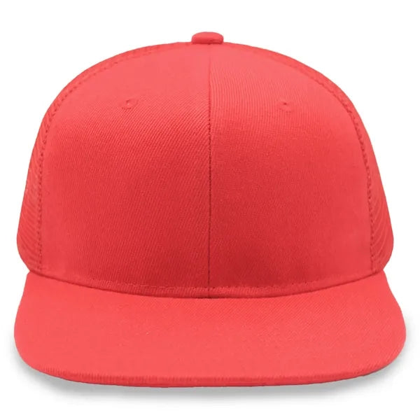 6 Panel Snapback Poly Twill Trucker Cap with Flat Bill