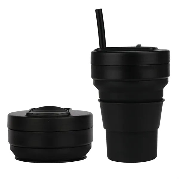 12oz Collapsible Travel Plastic Cup with Lid and Straw