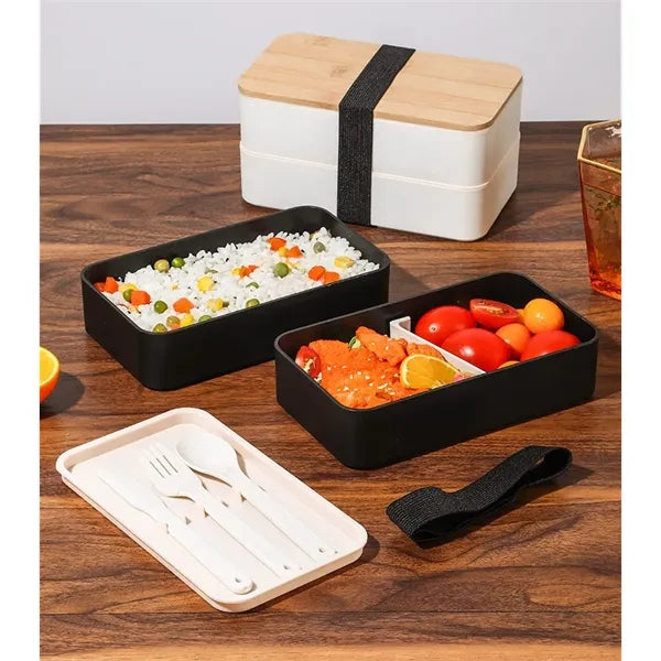 Double Decker Lunch Box with Lid & Utensils