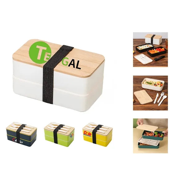 Double Decker Lunch Box with Lid & Utensils