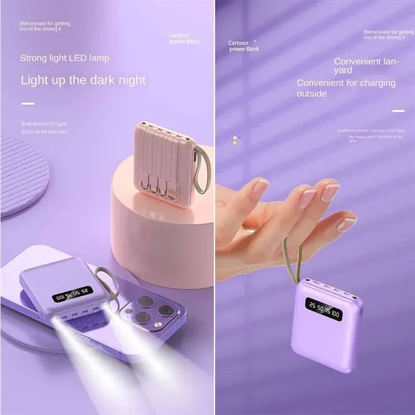 10000mAh Slim Charger Power Bank with Built in Cables