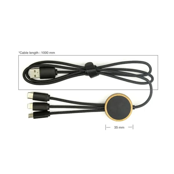 Eco Bamboo 3-in-1 Charging Cable with Glowing