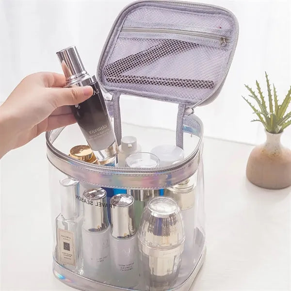 Holographic Transparent PVC Cosmetic Bag with Zipper Handle