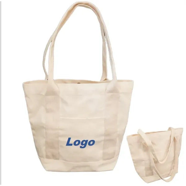 Natural Cotton Canvas Open Top Tote Bag With Long Handle