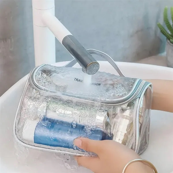 Clear PVC Toiletry Bag with Handle and Holographic Trim
