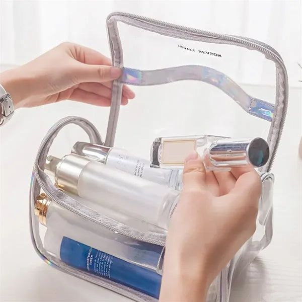 Clear PVC Toiletry Bag with Handle and Holographic Trim