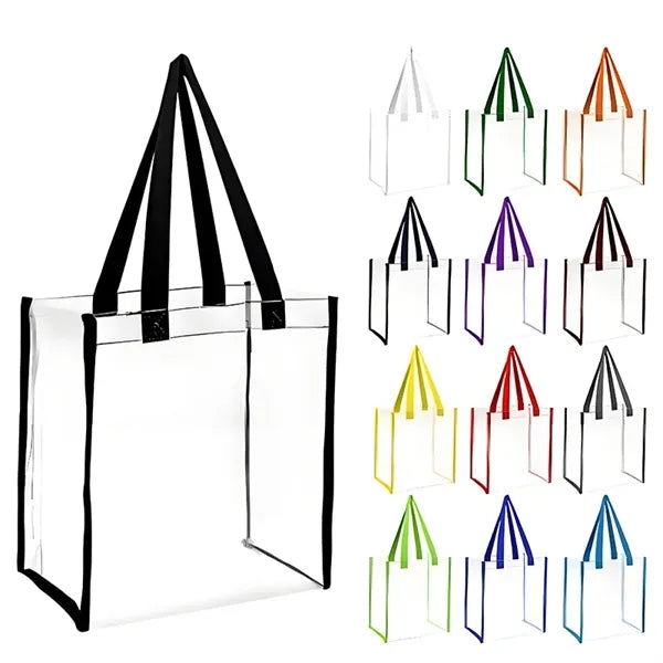 Open Top PVC Clear Stadium Tote Bag w/ Reinforced Handles