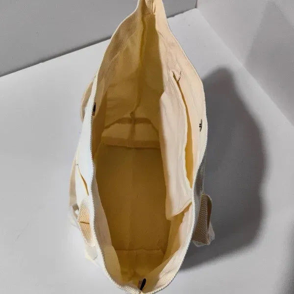 Natural Cotton Canvas Open Top Tote Bag With Long Handle