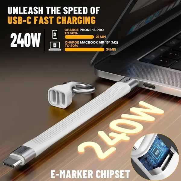 Short USB-C Cable Keychain 240W 5A Fast Charging Cord