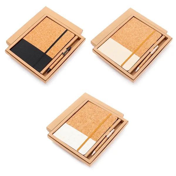 Eco Friendly Cork Gift Soft Wood Notebook Set with Pen