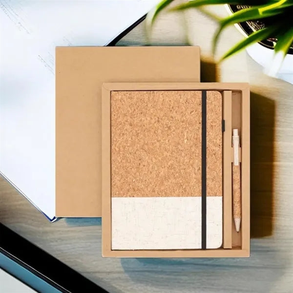 Eco Friendly Cork Gift Soft Wood Notebook Set with Pen
