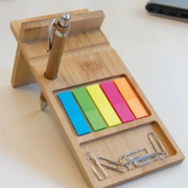 Bamboo Phone Stand Organizer with Sticky Notes Set