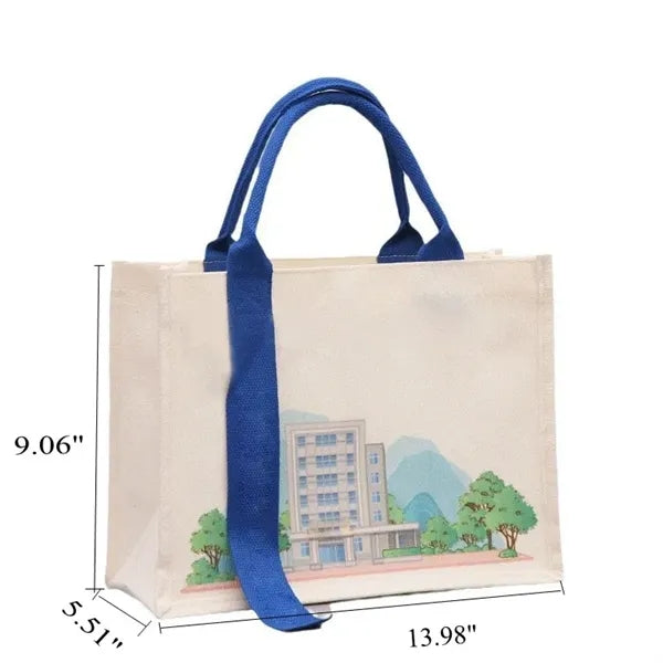 Structured Canvas Tote Bag with Ribbon Accent