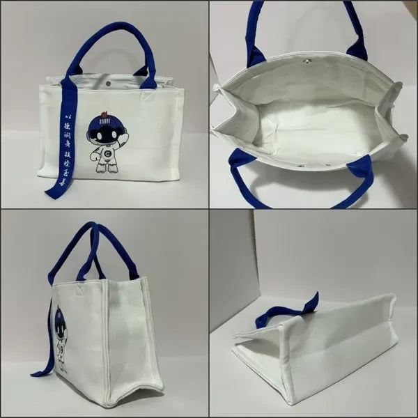 Structured Canvas Tote Bag with Ribbon Accent