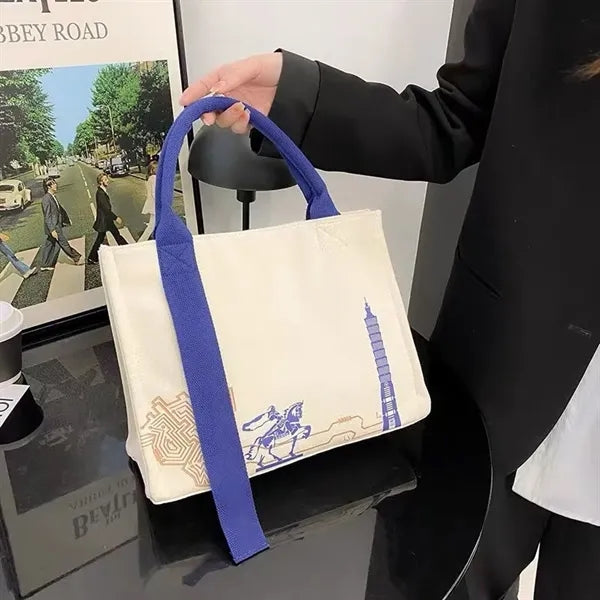 Structured Canvas Tote Bag with Ribbon Accent