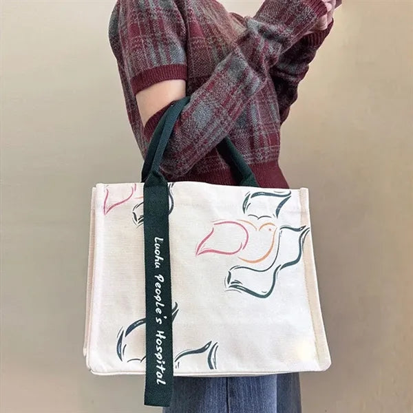 Structured Canvas Tote Bag with Ribbon Accent
