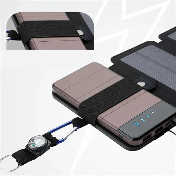 Portable Five Solar Folding Panels Power Bank w/ Compass