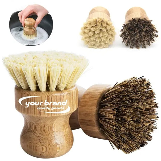Durable Mini Natural Bamboo Palm Scrub Dish Pot Brush