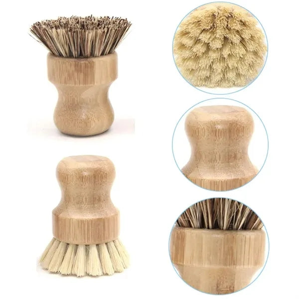 Durable Mini Natural Bamboo Palm Scrub Dish Pot Brush