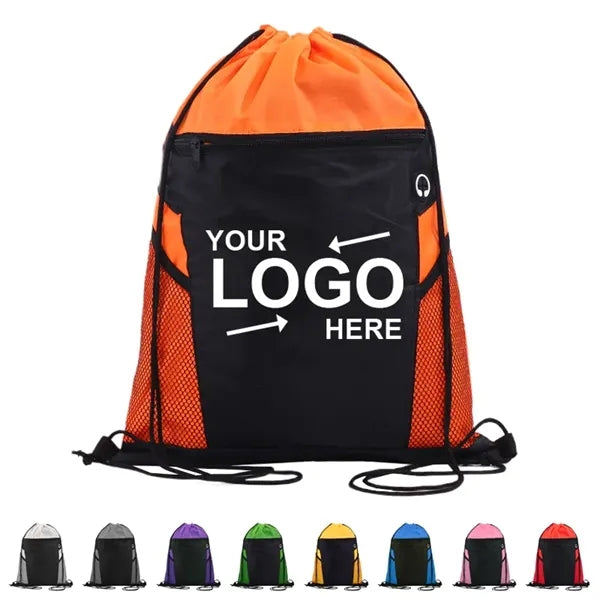 Drawstring Bag With Zippered Front Pockets