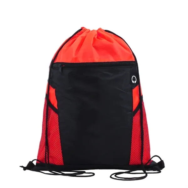 Drawstring Bag With Zippered Front Pockets