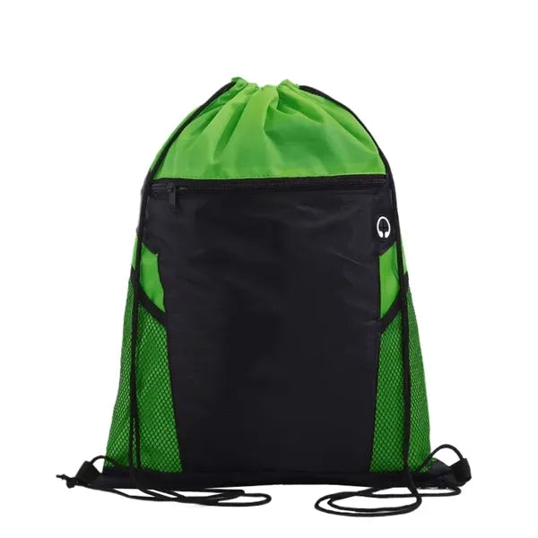 Drawstring Bag With Zippered Front Pockets