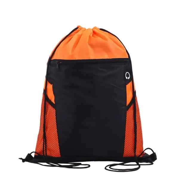 Drawstring Bag With Zippered Front Pockets