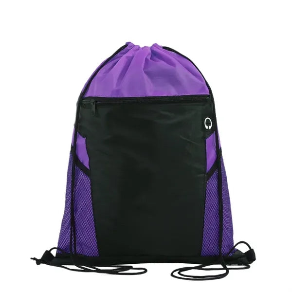 Drawstring Bag With Zippered Front Pockets