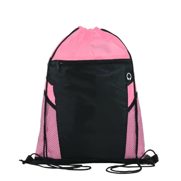 Drawstring Bag With Zippered Front Pockets