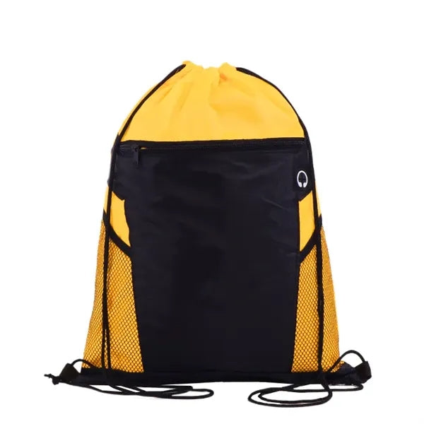 Drawstring Bag With Zippered Front Pockets