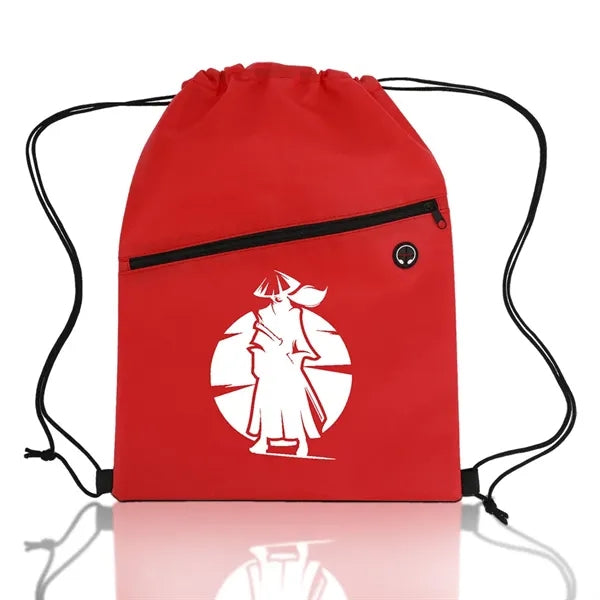 Non Woven Sports Drawstring Bag With Front Zipper