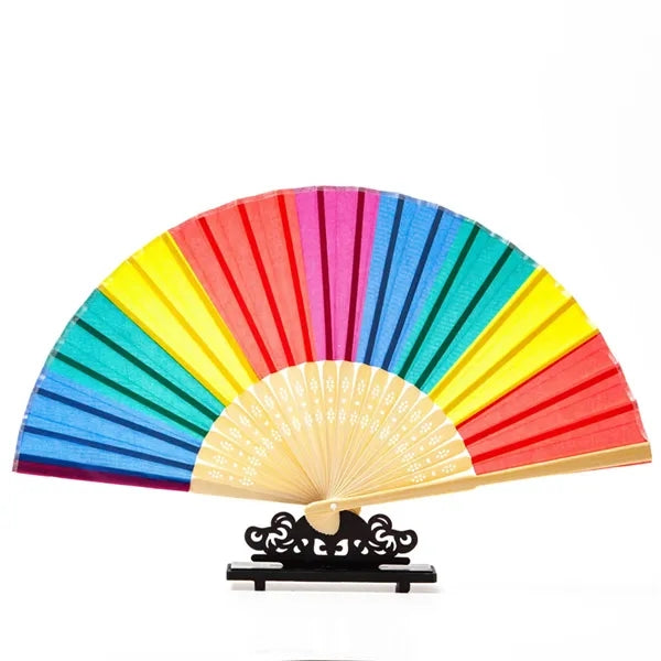 Rainbow Bamboo Accordion Fan With Foldable Handle