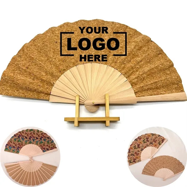 Eco-Friendly Cork Accordion Fan With Foldable Handle