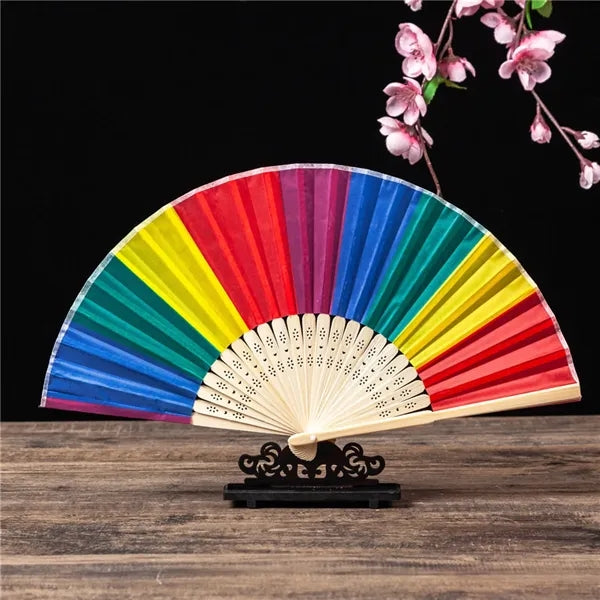 Rainbow Bamboo Accordion Fan With Foldable Handle
