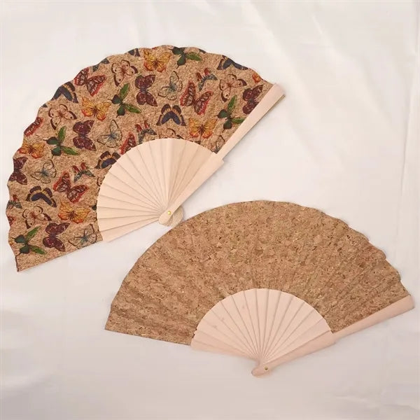 Eco-Friendly Cork Accordion Fan With Foldable Handle