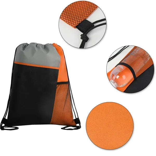 Tri Colored Drawstring Backpack With Mesh Pocket