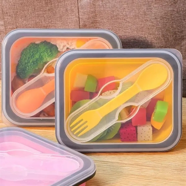 20Oz. Collapsible Silicone Lunch Box W/ Lid Utensil Slot