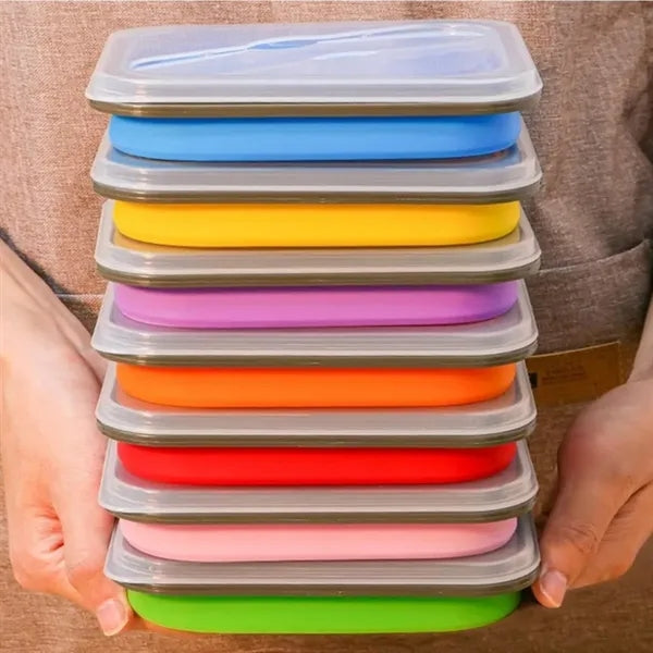20Oz. Collapsible Silicone Lunch Box W/ Lid Utensil Slot