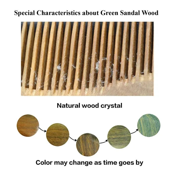 Handmade 100% Natural Green Sandalwood Hair Comb
