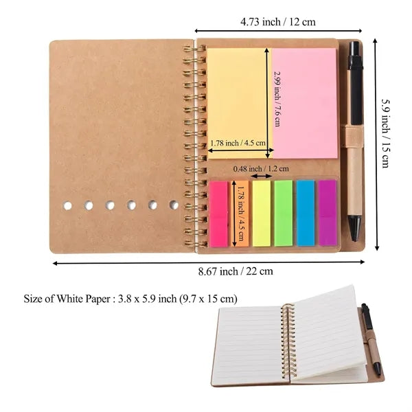 4.73" x 5.9" Spiral Notebook Notepad with Pen Sticky Notes