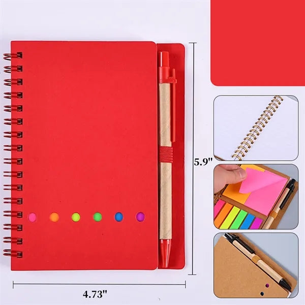 4.73" x 5.9" Spiral Notebook Notepad with Pen Sticky Notes
