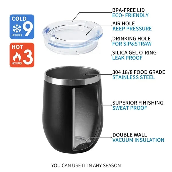 Stainless Steel Wine Tumbler with Lid Insulated Travel Mug