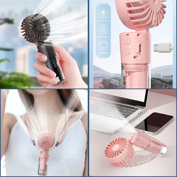 Foldable Neck Handheld Mini Fan with Mist and Aroma Func